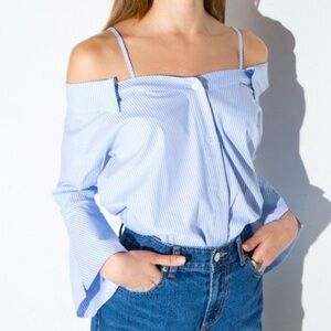 3/$25 Pixie market Off-Shoulder peplum Sleeve office siren button up pirate